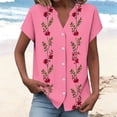 thumbnail image 2 of YUGYXL Button Down Shirts for Women Cap Sleeve Floral Printed Tops V Neck Henley Blouse Business Casual Outfits for Daily Pink Tops XXL, 2 of 5