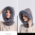 thumbnail image 6 of URMAGIC Winter Hats for Women, Warm Hooded Head Scarf Wrap Knitted Faux Fur Fleece Balaclava Hat with Drawstring Gray, 6 of 7