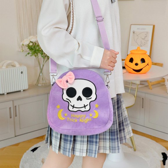 Bolso Bandolera Ajustable de Halloween con Diseño de Personajes de Dibujos Animados, Calaveras, Murciélagos y Fantasmas, Ideal para Fiestas de Halloween, Viajes, Uso Diario.