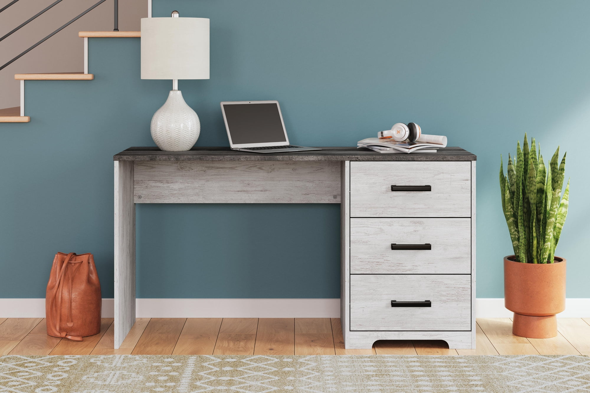 Signature Design by Ashley Shawburn 54" Farmhouse Home Office Desk, White/Charcoal Gray