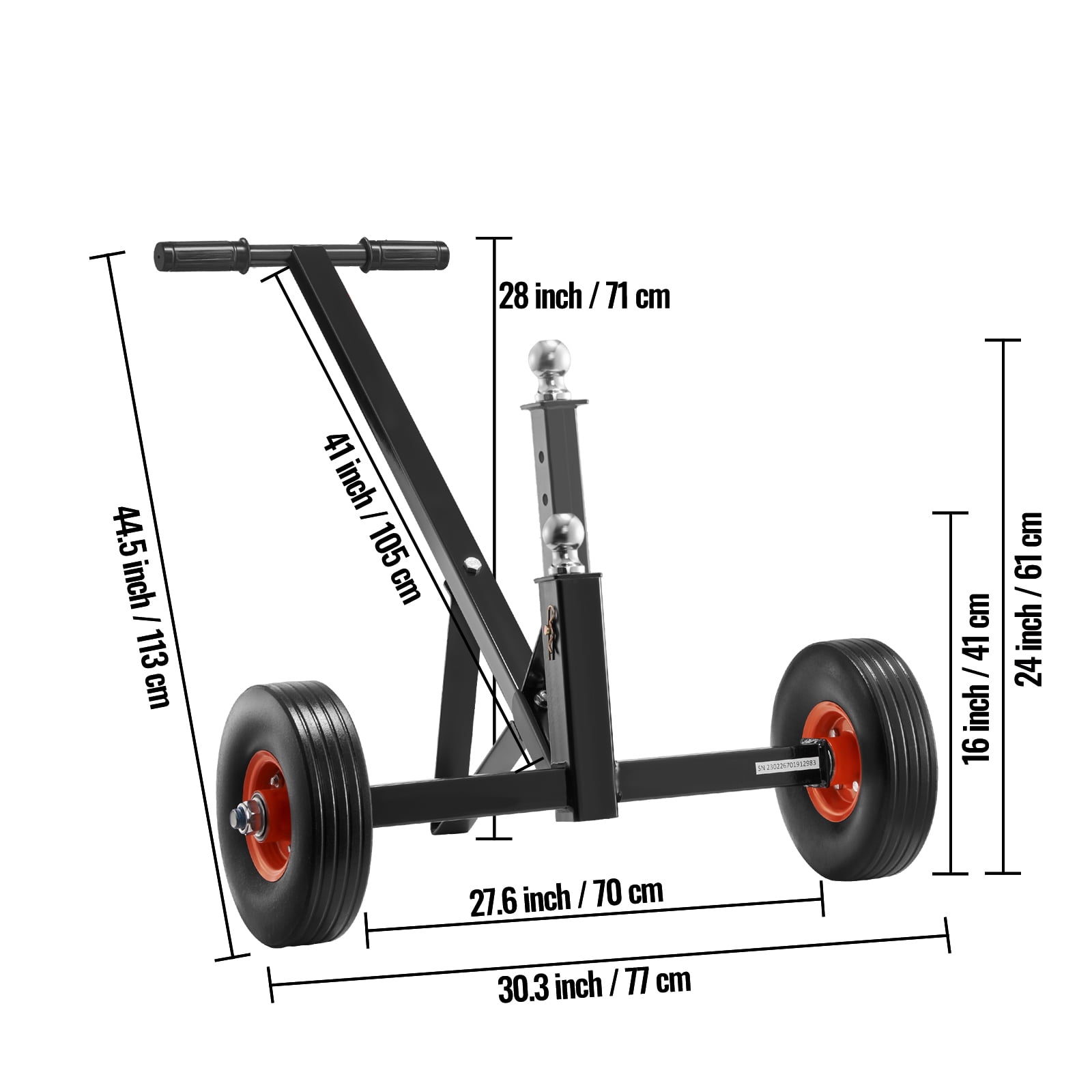 VEVOR Adjustable Trailer Dolly, 600lbs Tongue Weight Capacity, Carbon Steel Trailer Mover with 16''-24'' Adjustable Height, 1-7/8'' Hitch Ball & 10'' Solid Tires