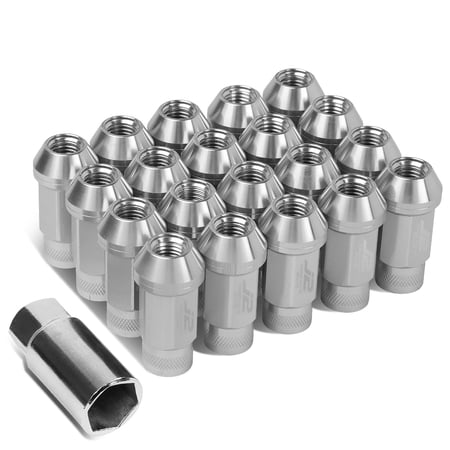 J2 Engineering LN-T7-014-15-SL J2 Engineering 7075 -T6 Forged Aluminum M12X1.5 20Pcs 50mm Height Open -End Lug Nut Set w / Socket Adapter (Silver)