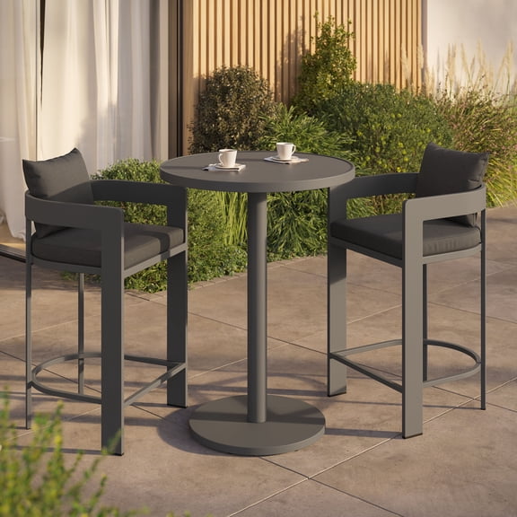 Modway Tahoe 3-Piece Outdoor Aluminum Bar Set in Charcoal