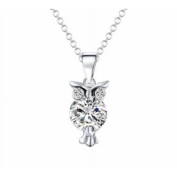 Silver Cubic Zirconia Owl Crystal Necklace