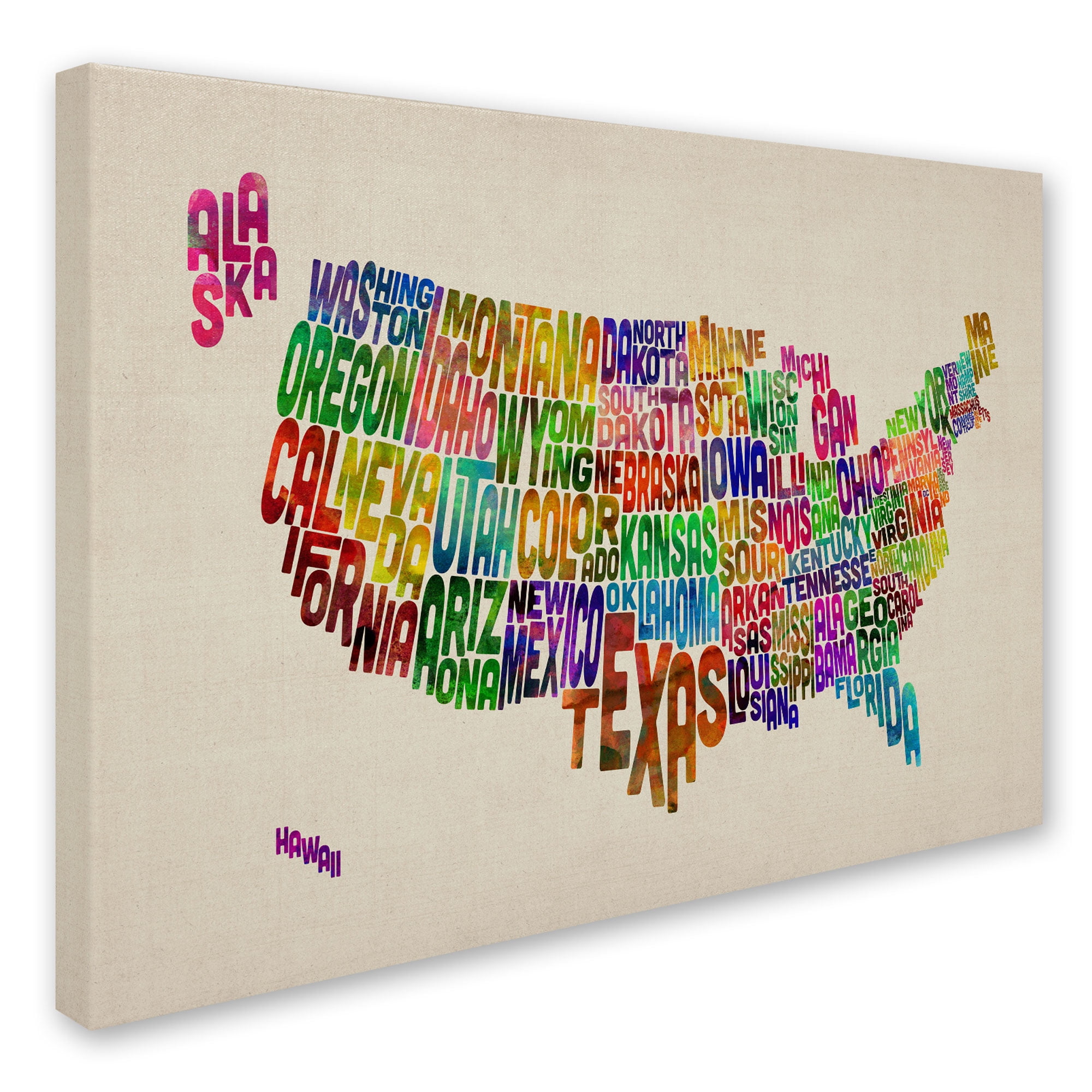 Trademark Art 'USA States Text Map' Canvas Art by Michael Tompsett