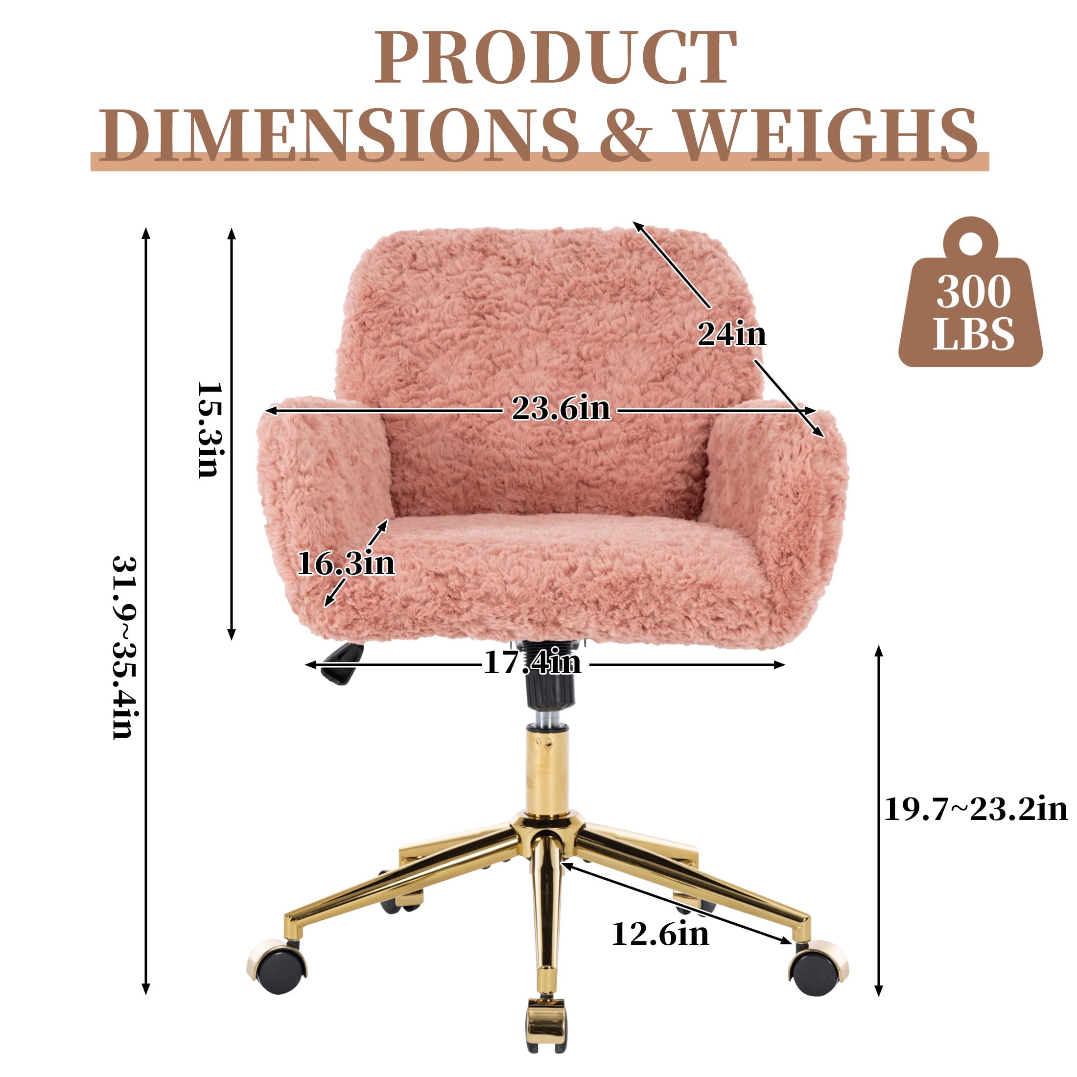 ENYOPRO Office Chair with Chrome Legs, Ergonomic Teddy Desk Chair Vanity Chair with Wheels, Modern Computer Chair for Home Office,Pink
