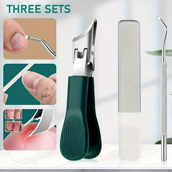 3-Piece Heavy-Duty Eagle Beak Toenail Clipper Set – Curved Wide Jaw Nail Cutters for Thick & Ingrown Nails, Stainless Steel Splash-Proof Trimmers with Ergonomic Non-Slip Handles
