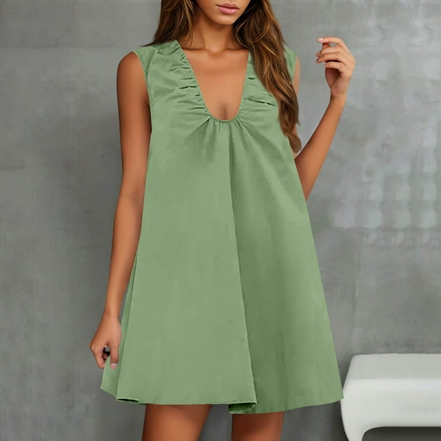 Weiqiqre Robe Athlétique pour Femmes Été Mini Robe d'Été à Col en V Fluide en Coton Courte avec Poches