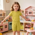 thumbnail image 5 of Qingpeng Kids Solid Color Short Sleeve T Shirt And Shorts Set Crew Neck Summer Loungewear Breathable Soft Fabric Matching Outfit Set For Kids, 5 of 9
