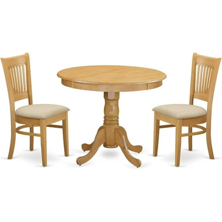 HomeStock 3 Piece Dining Set Includes a Round Dining Room Table with Pedestal and 4 Wood Seat Chairs, 36x36 Inch in Oak