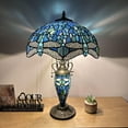 thumbnail image 2 of TiffanyTable Lamp Blue Stained Glass Shade And Base Dragonfly LED Bulbs Included for Living Room Bedroom Bedside 16"W*16"D*24"H, 2 of 5