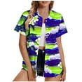 thumbnail image 2 of Tops for Women under $5 Short Sleeved Hawaiian Printed Button Up Turndown Collar Top Green M, 2 of 5