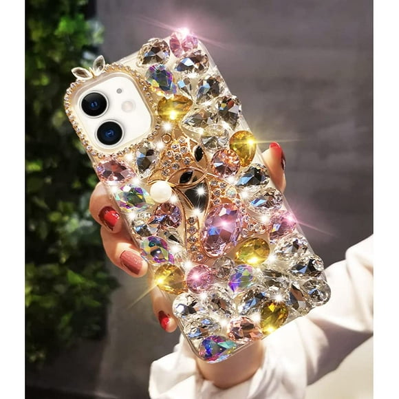 for iPhone 11 Bling Diamond Case for Women Cute 3D Rhinestone Crystal Shiny Sparkle Handmade Gemstone Protective Cover Luxury Fashion Glitter Case for iPhone 11 6.1 inch Pink