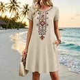 thumbnail image 2 of Puliio Midi Dresses for Women, Short Sleeve V Neck Floral Embroidery Loose Casual Summer Dress, 2 of 9