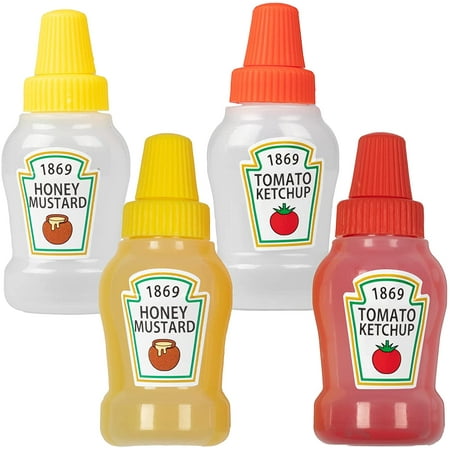 

25ml Mini Condiment Squeeze Bottle Honey Squeezable Jar 4 Pack Ketchup/Sauce Containers Plastic Portable Lunch Box Dressing Dispensers to Go with Screw Cap