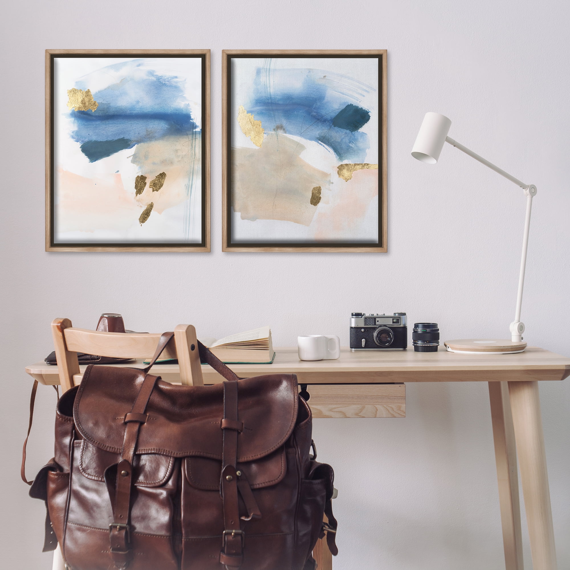Stupell Industries Beach Themed Abstraction Abstract Painting Brown Floater Framed Canvas Art Print Wall Art, 31 x 25, Set of 2