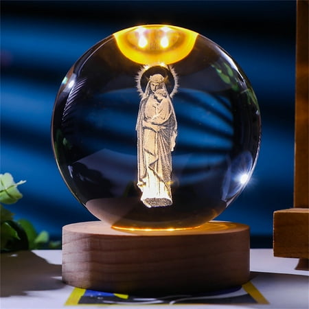 

Easter Crystal Night Lights Carved Holy Family Statue Wooden Frame Color Changing Lights Glass Religious Collections Catholic Church for Home Lightning Deals of Today