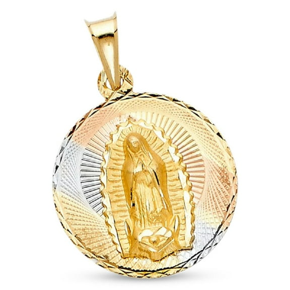 14k Tri Color Gold Diamond Cut Our lady Guadalupe Round Pendant Genuine Virign Mary Religious Polished New 25 mm x 20 mm