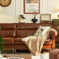 thumbnail image 2 of NessCarsti Furniture Modern Living 3-Seater Leather Sofa with Removable Cushions, Brown, 2 of 9