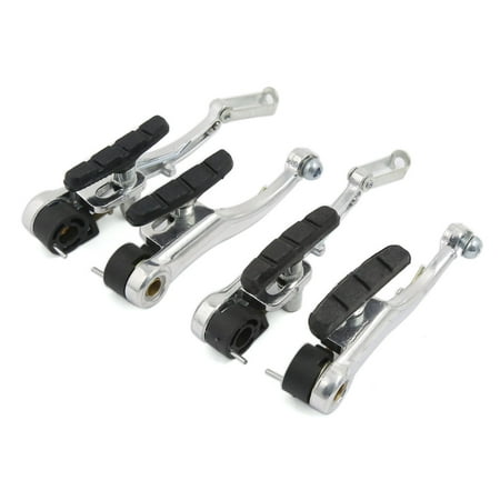 4 Pot Front Brake 4 Pcs Front Rear V-Brake Bike Brake Caliper Kit w Rubber Pad Replacement for MTB Mountain Bike Silver Tone ()