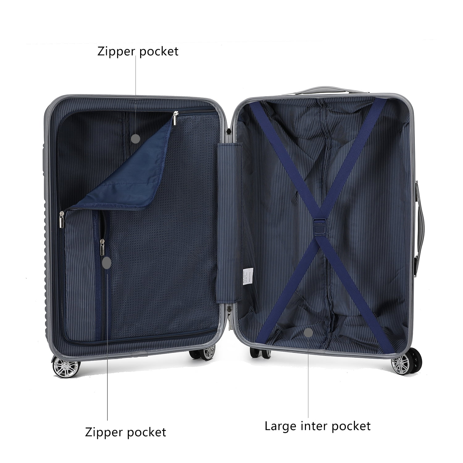 MKF Collection Mykonos Extra Large & Large Hardside Luggage 2 pcs, Luxurious Travel Suitcase by Mia K - Navy