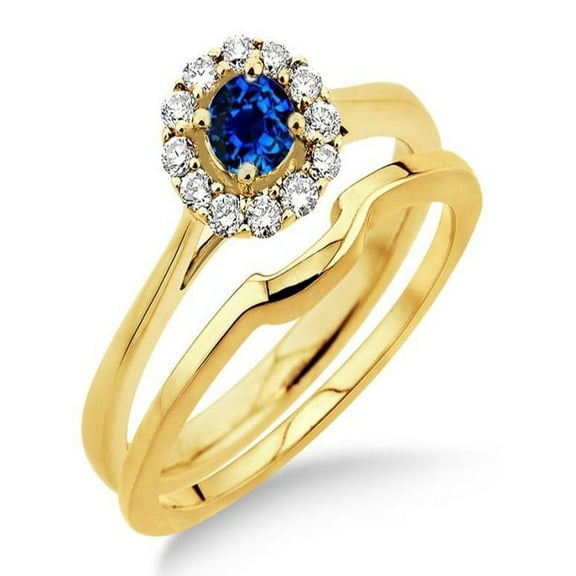 1.25 Carat Sapphire and Diamond Bridal set Halo on 10k Yellow Gold