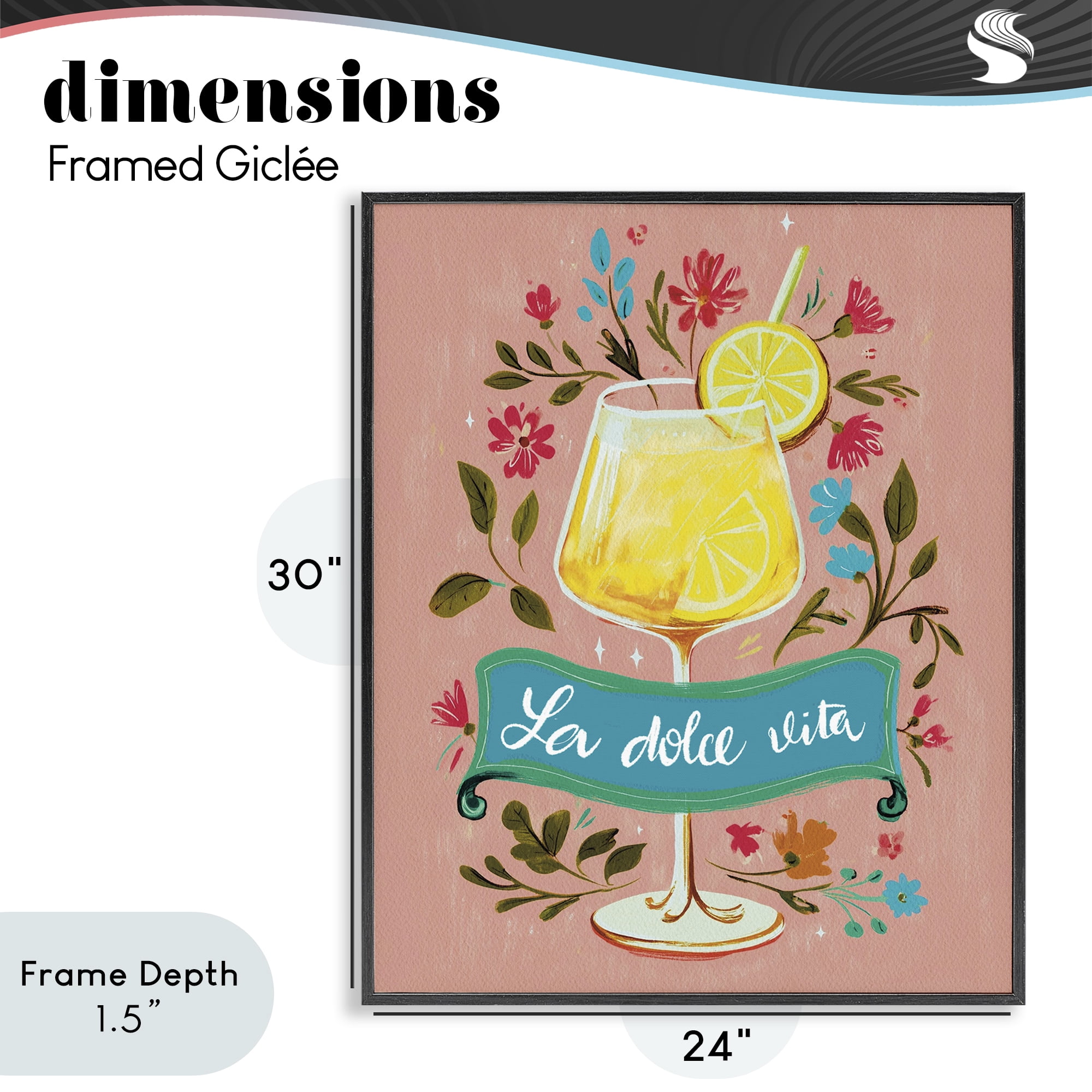 Stupell Industries Lemon Cocktail Sweet Life Black Framed Giclee Art, design by Yen