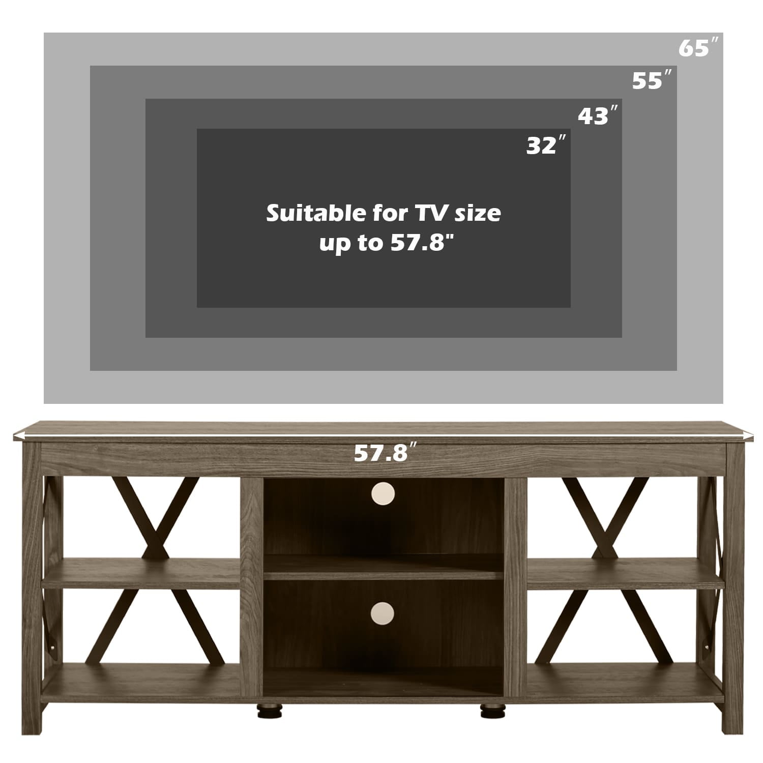 Industrial Farmhouse TV Stand for TVs up to 65 inch, Entertainment