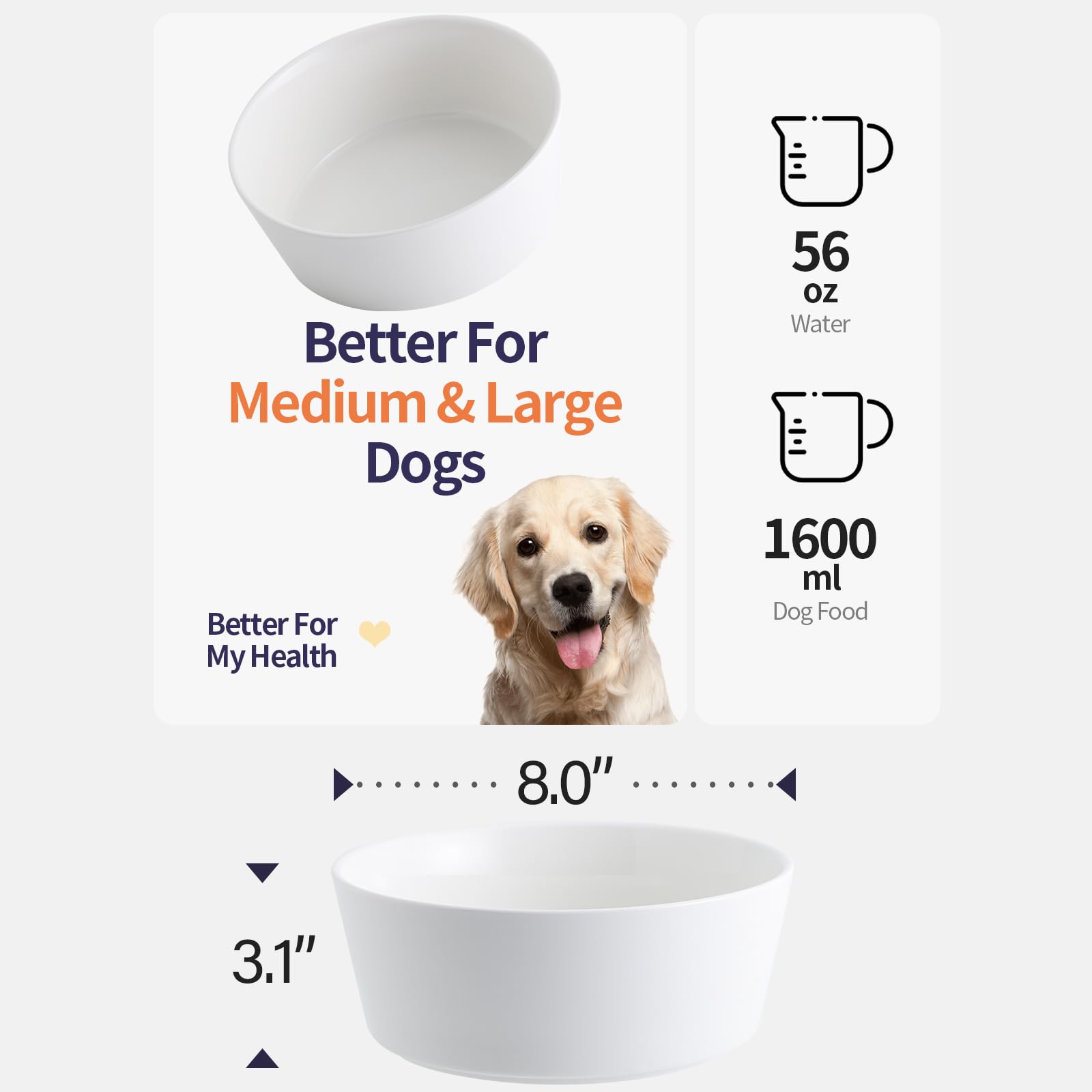 Elevated/Raised Dog Bowl Wood Stand for Medium Large Breed,7.67 in Wide Dog Food Water Dish Holder