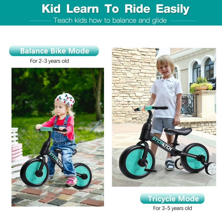 WLRETMCI Kid Balance Bike 4 in 1 Toddlers Training Bicycle for 2 5 Years Old Boys Girls Lightweight with Pedals and Training Wheels Bule