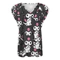 thumbnail image 4 of Kuromi And My Melody Womens Summer Tops Ruffle Short Sleeve Tunic Tops V Neck Loose Fit Flowy T-Shirts, 4 of 7