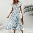 thumbnail image 2 of LOVZFMLL Summer Dresses for Women 2025 Elegant Classy V Neck Belted Wrap Maxi Dress Swing Flowy Floral Boho Sundress Wedding Guest Dress Blue C M, 2 of 7