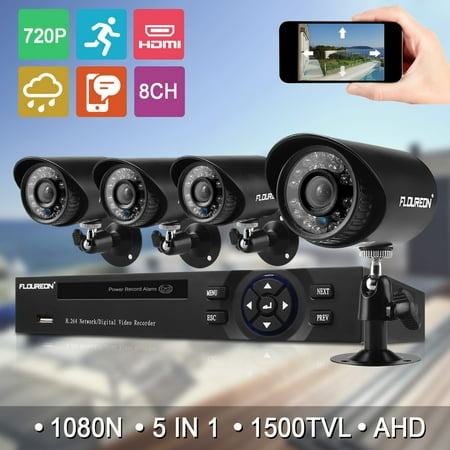 Floureon 8 CH House Camera System DVR 1080N AHD + 4 Outdoor/Indoor Bullet Home Security Cameras 1500TVL 720P 1.0MP AHD Resolution Night Version for (Best Bullet Camera In India)