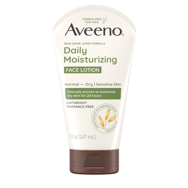 Aveeno Daily Moisturizing Fragrance-Free Prebiotic Oat Face/Facial Cream Clinically Proven to Moisturize Dry Skin for 24 Hours, Paraben-, Fragrance- & Dye-Free, 5 oz