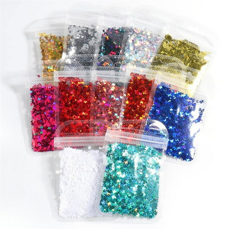 Bcloud Butterfly Holographic Flakes Nail Glitter Sequins Decor Manicure Tips Slices, Mix Color