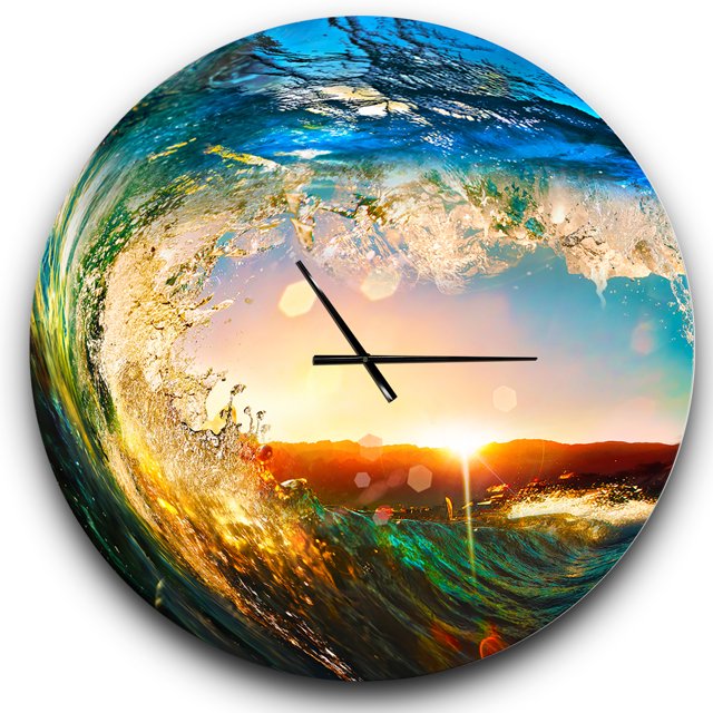 Designart 'Colored Ocean Waves Falling Down ' Modern wall clock