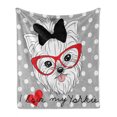 thumbnail image 1 of Yorkie Soft Flannel Fleece Throw Blanket, Tilted Head Terrier I Love My Yorkie Red Nerd Glasses Love Heart Polka Dots, Cozy Plush for Indoor and Outdoor Use, 70" x 90", Black White Red, by Ambesonne, 1 of 6