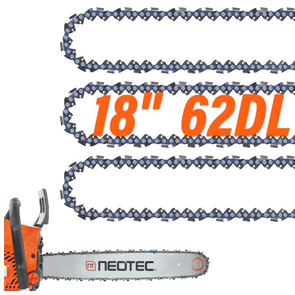 Cadena para motosierra NEO-TEC, 18 pulgadas, 3/8 pulgadas, paso LP, 0,50 pulgadas, calibre 62DL
