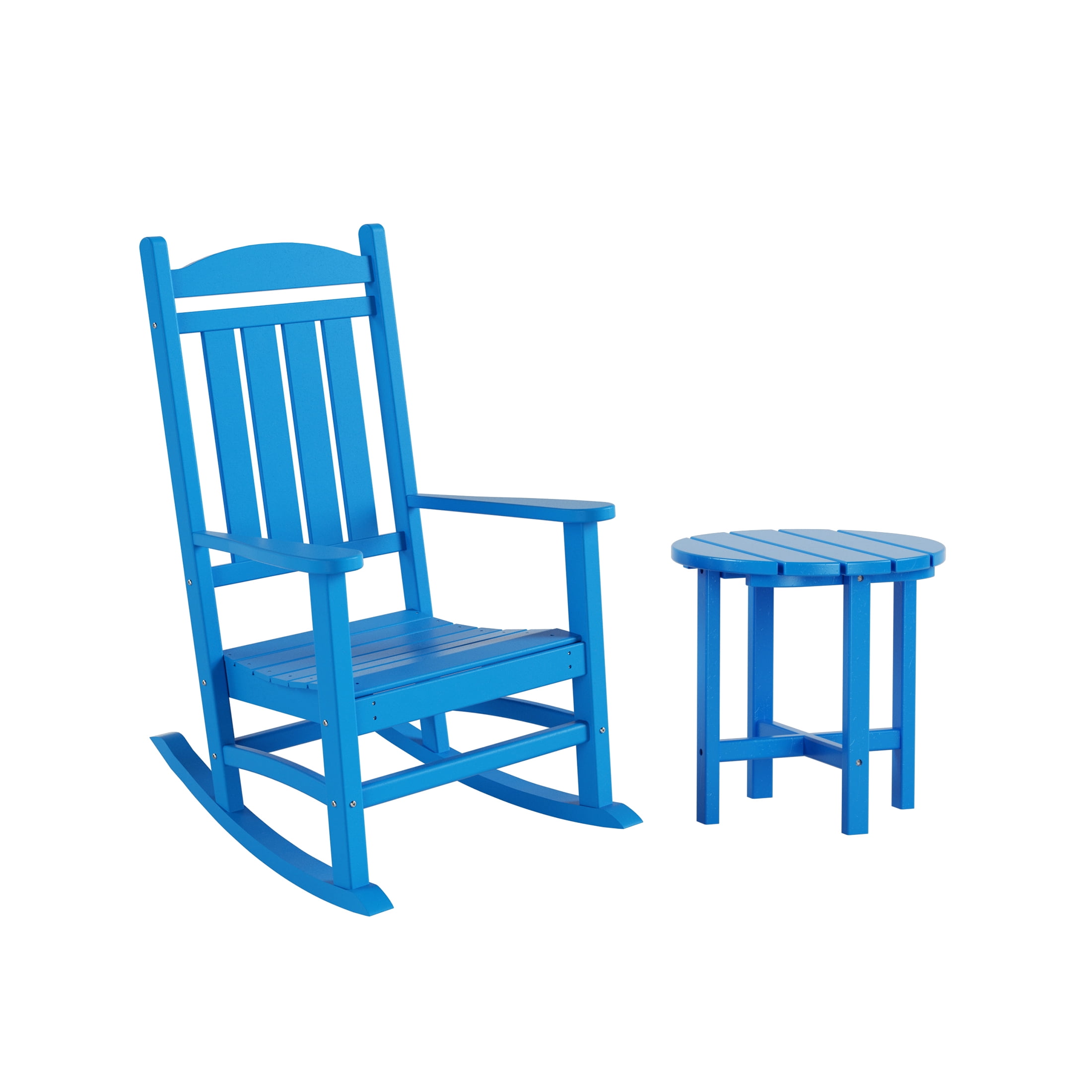 GARDEN 2-Piece Set Classic Plastic Porch Rocking Chair with Round Side Table Included, Pacific Blue