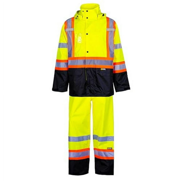 Holmes WorkWear Hi-Vis Yellow Polyester Rainsuit - Waterproof Rain Jacket and Pants Set with Reflective Stripes, Seam-Sealed, XX-Large