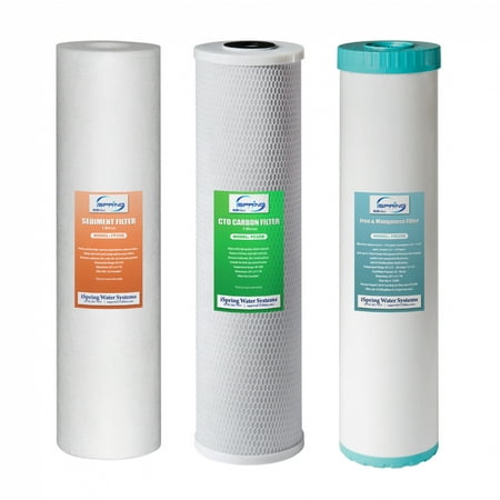 iSpring Whole House Water Filter Cartridge Replacement Pack with Sediment, Carbon Block, and Iron & Manganese Reducing Cartridges, Fits WGB32BM Whole House Water Filter, 4.5” x 20”, Model: F3WGB32BM