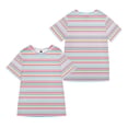thumbnail image 1 of TSADFHJI Hauts Élégants pour Femmes Robe de Soirée Femmes Simple Maison Décontractée Motif Rayé Col Rond Manches Courtes Pull T-Shirt à Blocs de Couleur TTG Jaune, 1 of 3