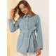 thumbnail image 2 of Chaqueta Vaquera Holgada de Manga Larga con Lazo en la Cintura Allegra K Informal para Mujer Azul claro L, 2 of 6
