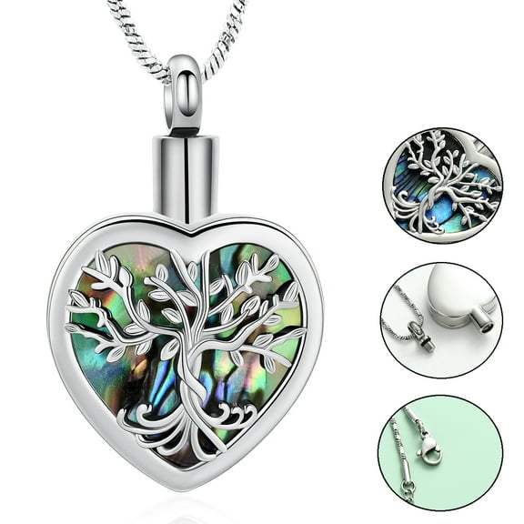 Abalone Shell Tree of Life Urn Necklace Cremation Jewelry for Men Women Keepsake Memorial Ash Jewelry Gifts Urn Pendant