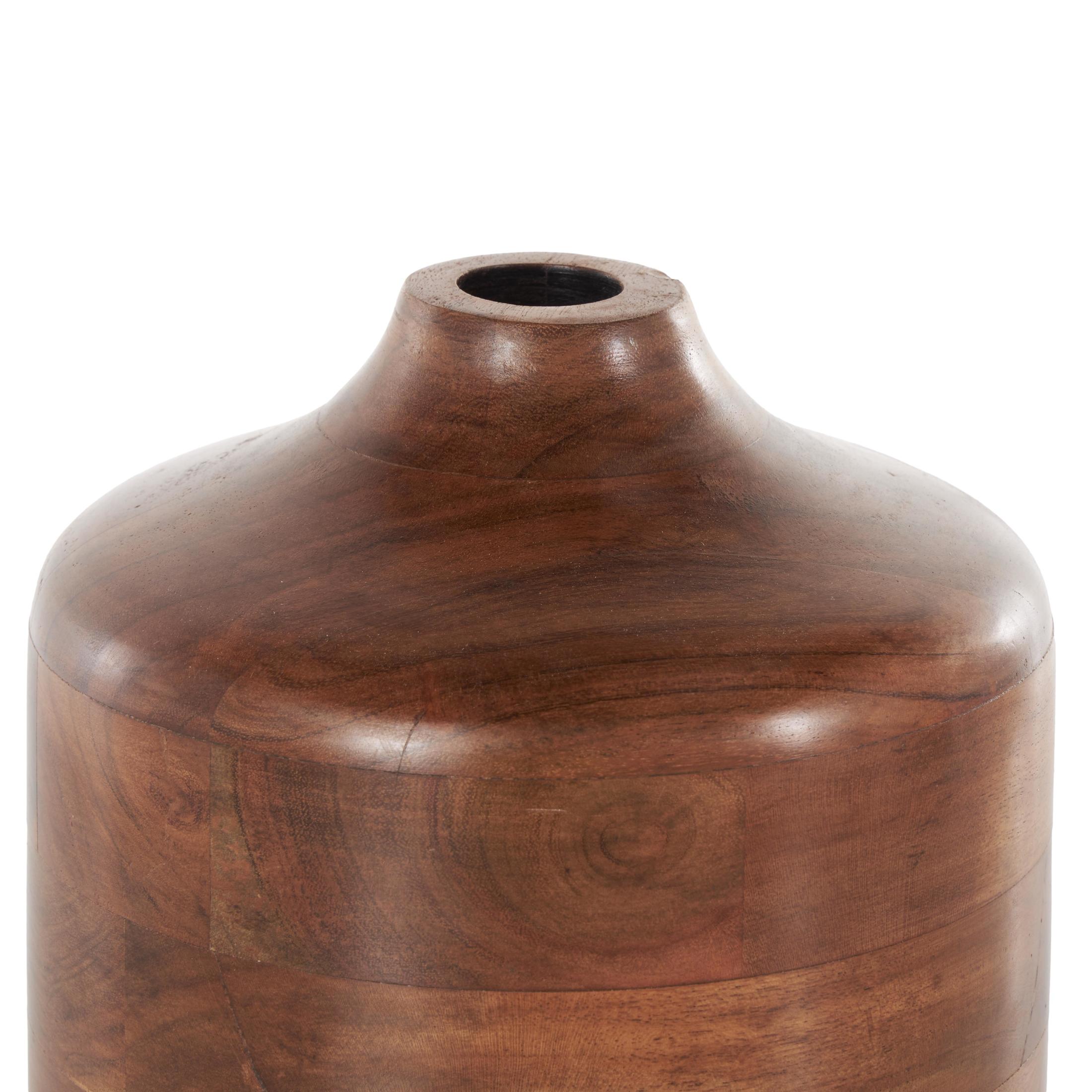 DecMode 9" Brown Wood Vase with Mosaic Strips and Natural Wood Grains