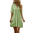 thumbnail image 3 of SROBPTY Summer Dresses for Women Solid Collared Short Sleeve Button, 3 of 5