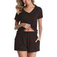 thumbnail image 5 of QATAINLAV 2 Piece Lounge Set Women Casual Short Sleeve Tees and Shorts Matching Pajamas Sets Cute Print V Neck Sleepwear Suits, Black, XXL, 5 of 9