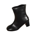 thumbnail image 2 of OKBOP Women's Walking Boots Round Toe Zip-Up Foam Cushioning Block Heel Black Stylish Women's Boots Sizes 36, 2 of 5