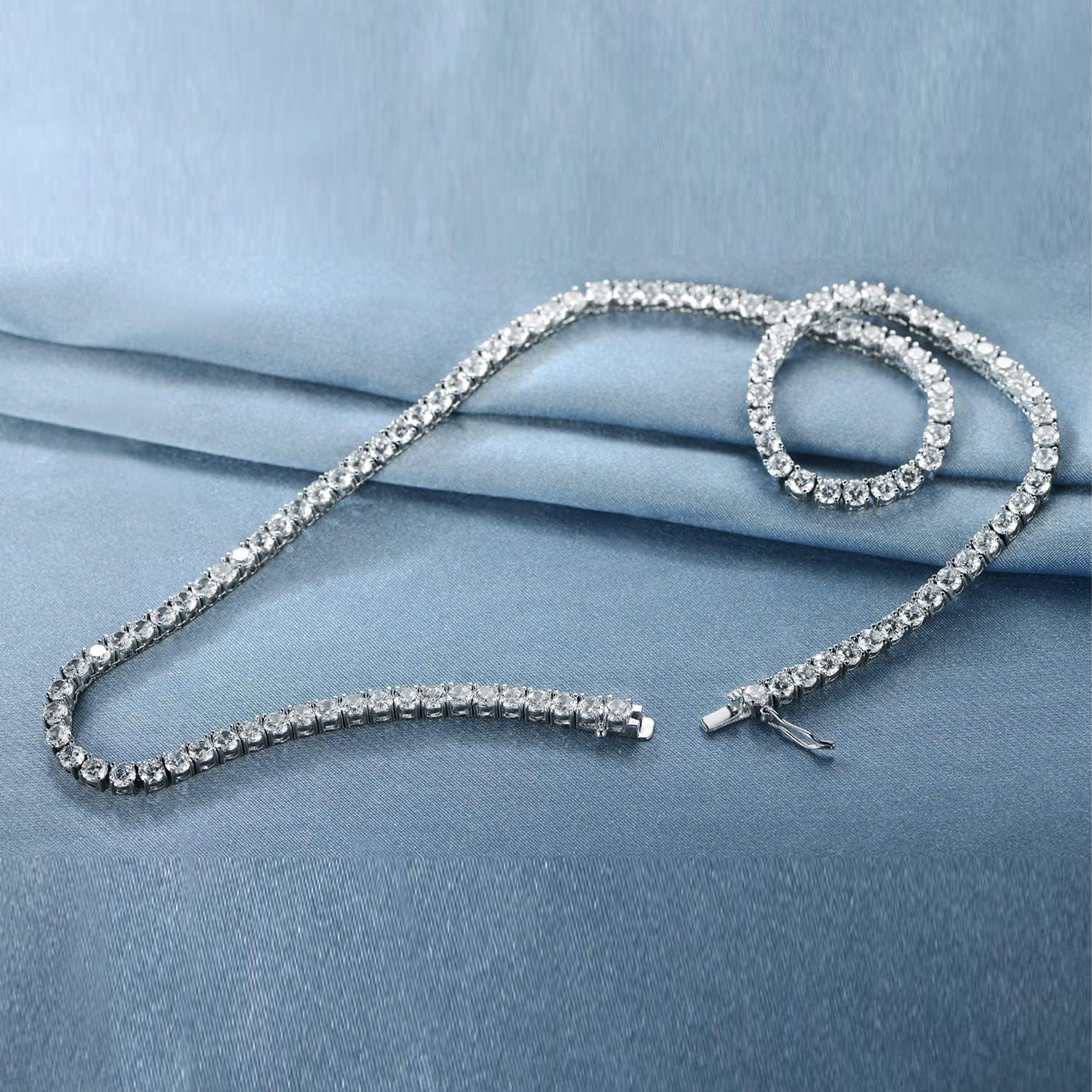GEMSME Tennis Necklaces for Women Men 18K White Gold Plated 3.0mm Round Cubic Zirconia Classic Tennis Necklace 22 Inch