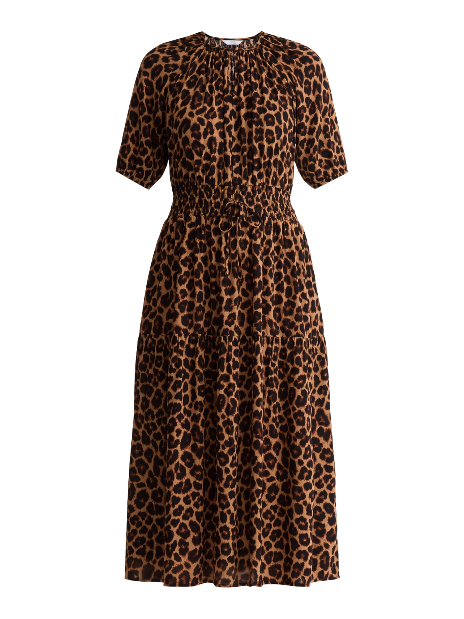 Time And Tru Women's Tiered Smocked Waist Midi Dress with Short Sleeves, Sizes XS-XXXL